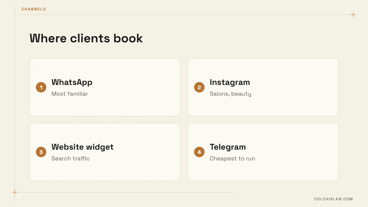 Channels for an appointment booking chatbot