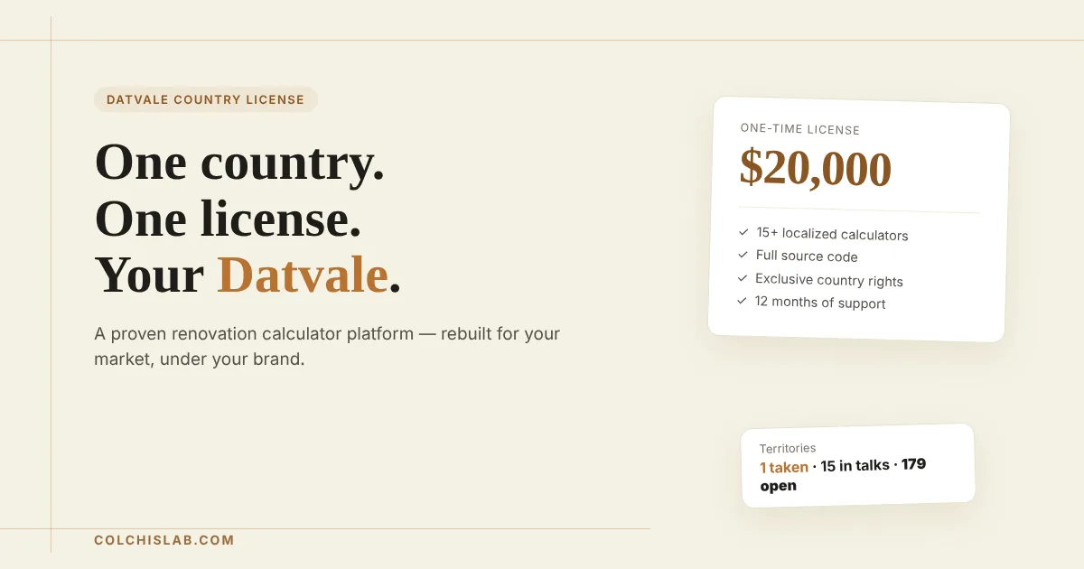 White-Label Renovation Calculator Platform: One Country, One License